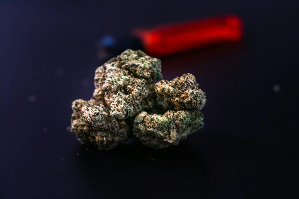 Cannabis nug on a navy background.